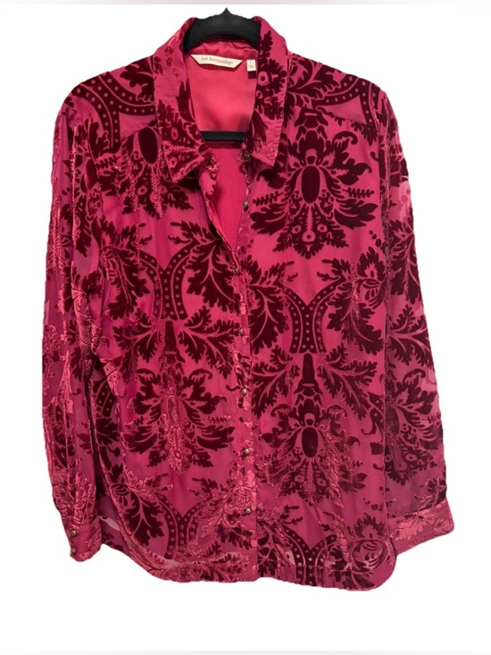 Soft Surroundings Tops - Soft Surroundings burgundy Velvet Burnout Button-Up Shirt Large